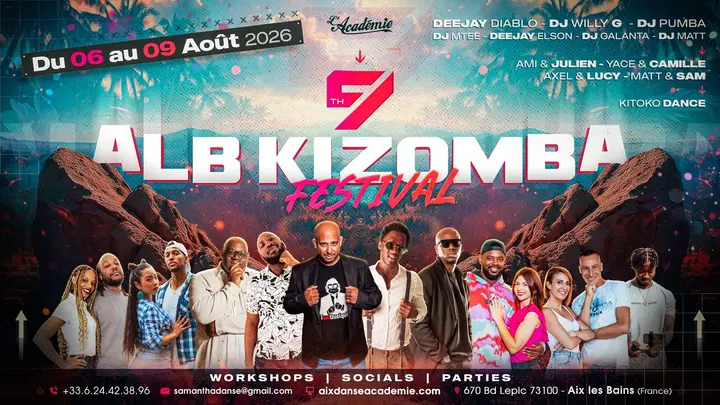 Affiche de ALB Kizomba Festival · 9e édition (Kizomba · Urban Kiz · Tarraxo) · L'Académie · Aix-les-Bains (6→9 août)