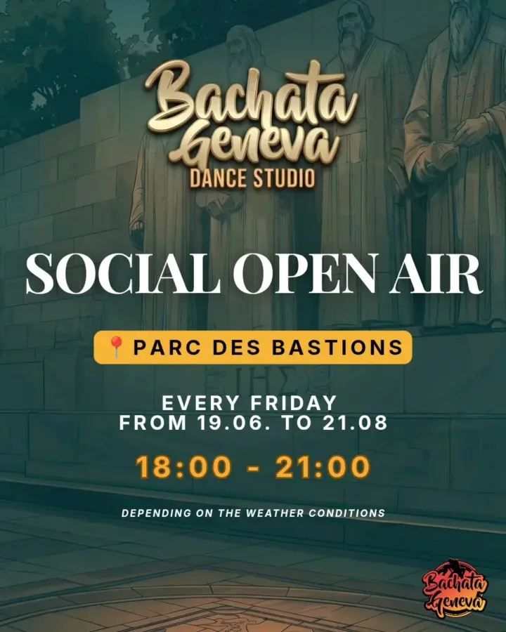 Affiche de Bachata Social Open Air · Parc des Bastions (Mur des Réformateurs) · Genève (ven 7 août)
