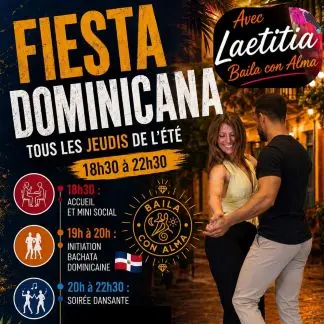 Affiche de Fiesta Dominicana · Soirée Latino · Baila con Alma (Laetitia) · La Seiche · Sevrier · jeudi 20 août