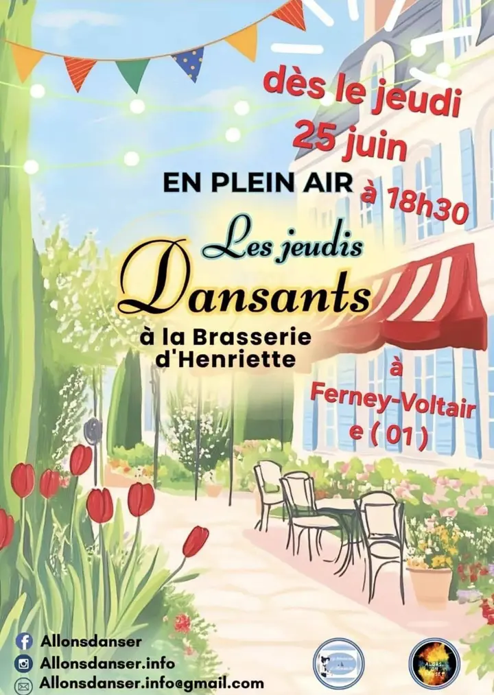 Affiche de Jeudi Dansant · Salsa, Bachata & Rock'n'Roll · AllonsDanser · La Brasserie d'Henriette · Ferney-Voltaire (jeu 20/08)