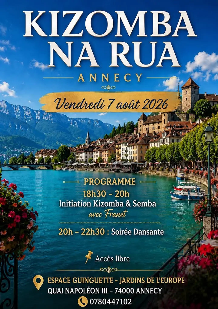 Affiche de Kizomba na Rua · initiation Kizomba & Semba · Annecy · 7 août