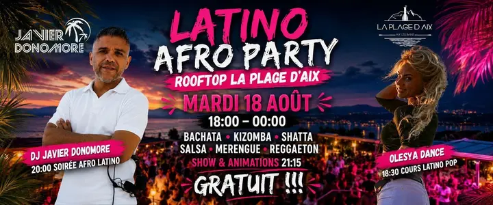 Affiche de Latino Afro Party · Rooftop La Plage d'Aix · Aix-les-Bains (mar 18 août)
