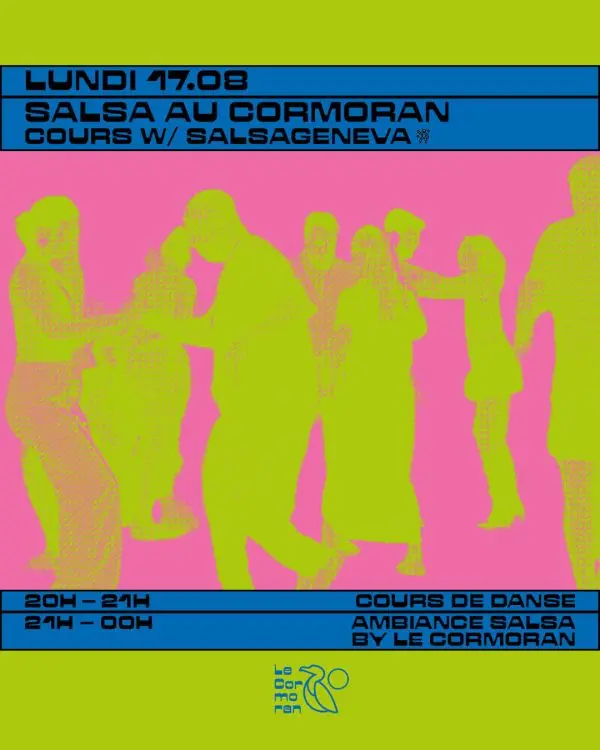 Affiche de SALSA au Cormoran · Cours gratuit SalsaGeneva + Social · Quai du Mont-Blanc, Genève (lun 17/8)