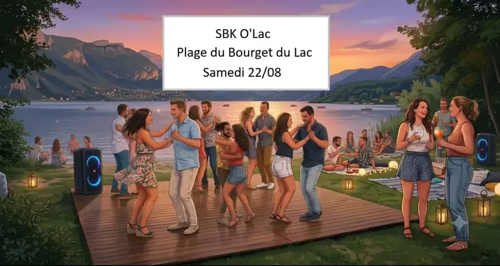 Affiche de SBK O'Lac · Soirée Salsa Bachata Kizomba en plein air · Plage du Bourget-du-Lac (sam 22 août)