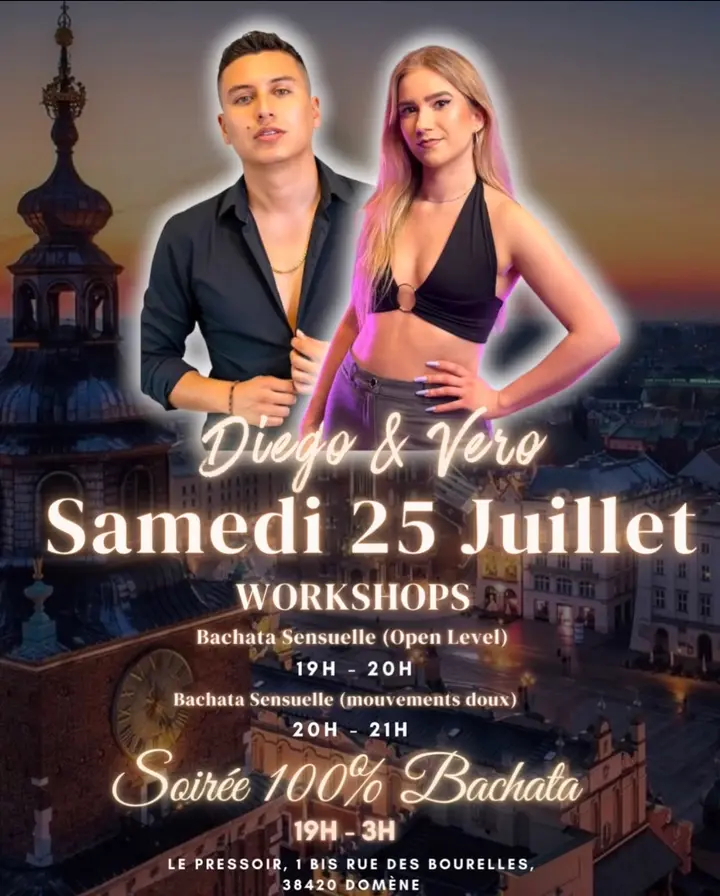 Affiche de Soirée Bachata Sensuelle · Le Pressoir · Domène (Grenoble)