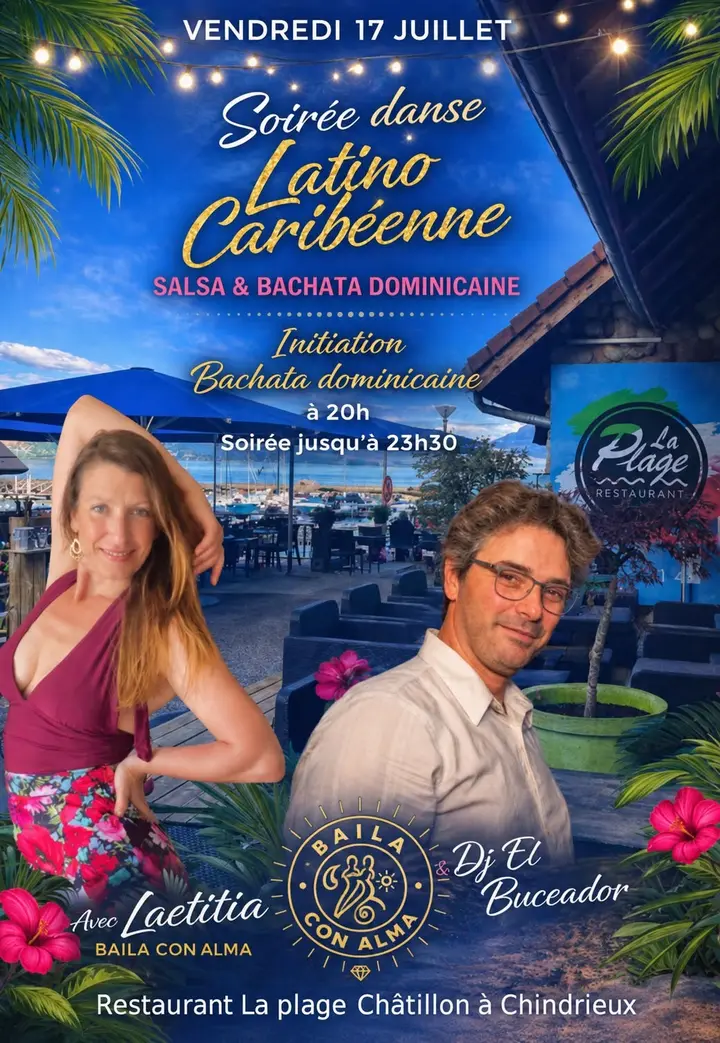 Affiche de Soirée Latino Caribéenne · La Plage · Chindrieux · 17 juillet