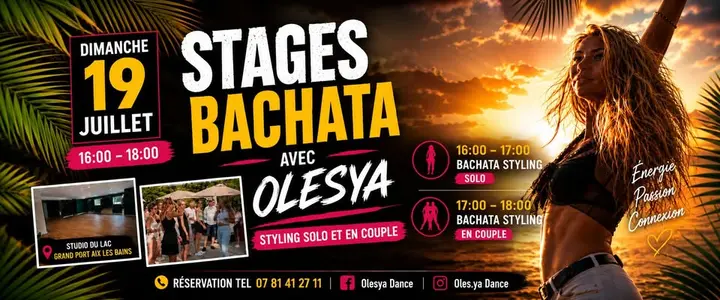 Affiche de Stages Bachata Solo & en Couple · Olesya · Studio du Lac · Aix-les-Bains (dim 19/7)