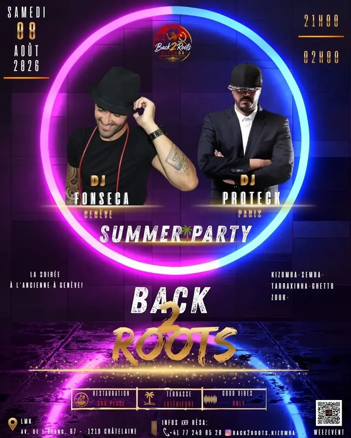 Affiche de SUMMER PARTY · Back 2 Roots Kizomba (2e édition) · LMK Châtelaine · Genève (sam 8 août)