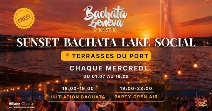 Affiche de Sunset Bachata Lake Social · Terrasses du Port · Genève (19 août)